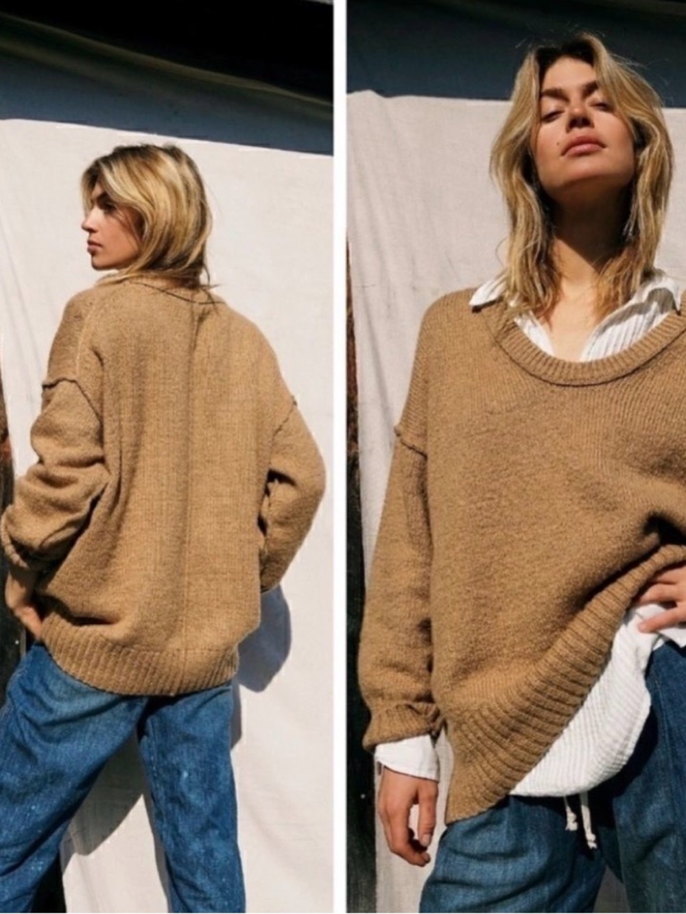 Free People Women's Brookside Tunic Oversized Sweater Desert Camel Size Small